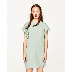 NWT Zara Sea foam Green Flutter Sleeve Mini Dress